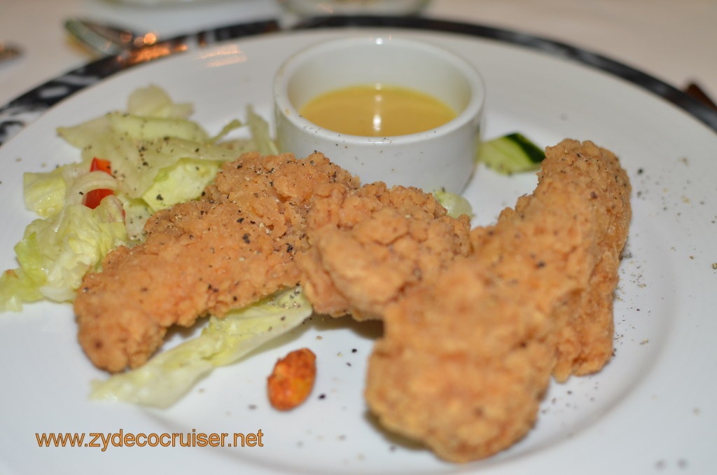 093: Carnival Magic, BC5, John Heald's Bloggers Cruise 5, Embarkation Day, MDR Dinner, Fried Chicken Tenders, Marinated Cucumber and Lettuce