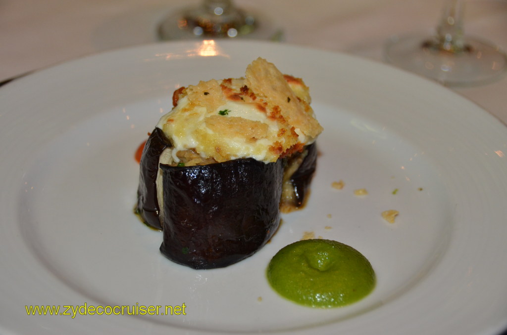 254: Carnival Magic, BC5, John Heald's Bloggers Cruise 5, Grand Cayman, MDR Dinner, Baked Eggplant with Mozzarella Cheese
