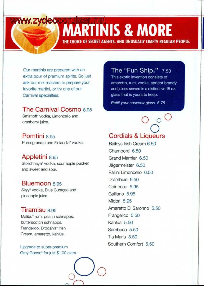 Carnival Bar Menu, Page 3