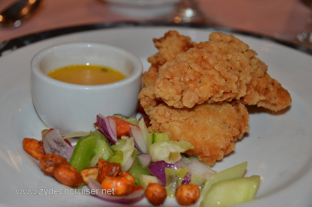 Carnival Conquest Fried Chicken Tenders, Marinated Cucumber, and Lettuce