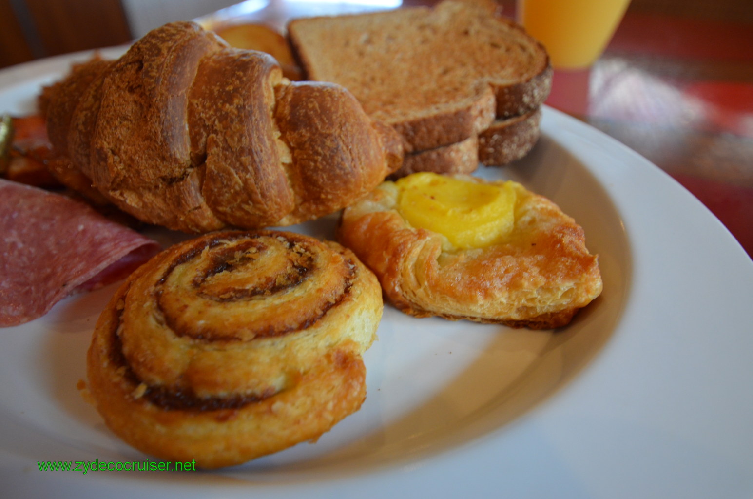 025: Carnival Conquest, Nov 18. 2011, Cozumel, Lido Breakfast, Croissant, Sweet Roll, Cinnamon Roll