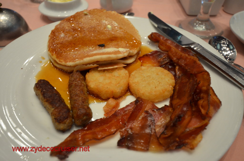 008: Carnival Conquest, Nov 19, 2011, Sea Day 3, Pancakes (fluffy), sausage, bacon, hash brown potatoes