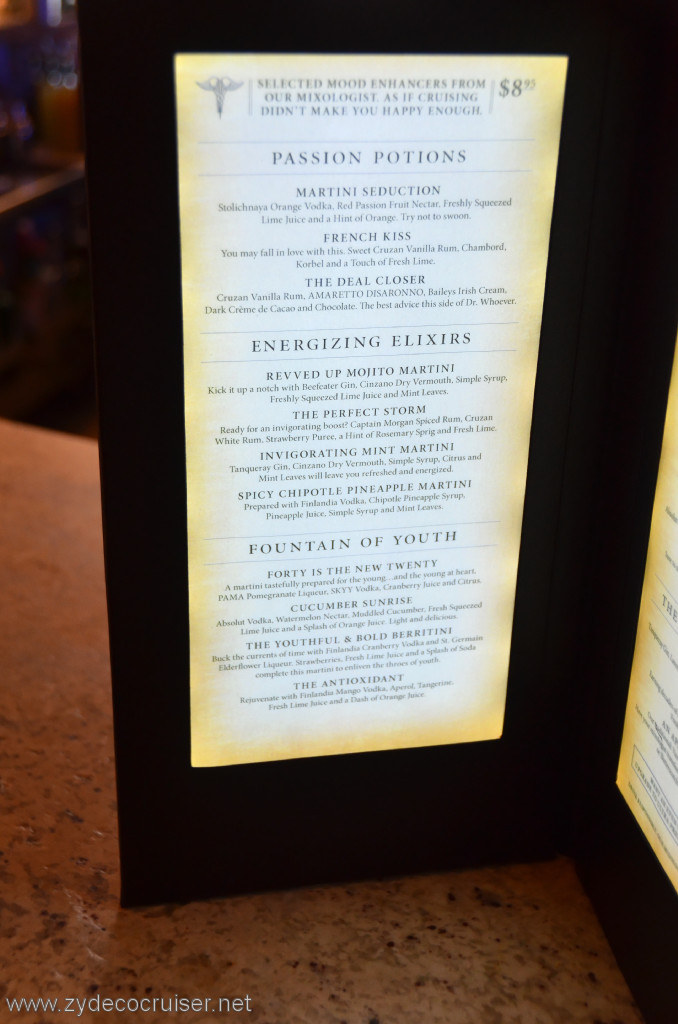 093: Carnival Conquest, New Orleans, Embarkation, Alchemy Bar Menu, 