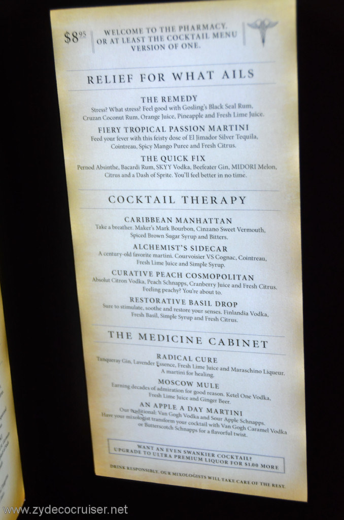094: Carnival Conquest, New Orleans, Embarkation, Alchemy Bar Menu, 