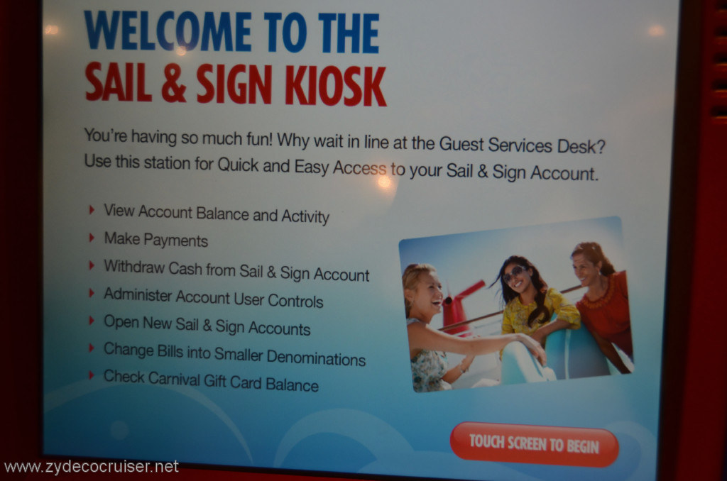 113: Carnival Conquest, New Orleans, Embarkation, Sail and Sign Kiosk, 