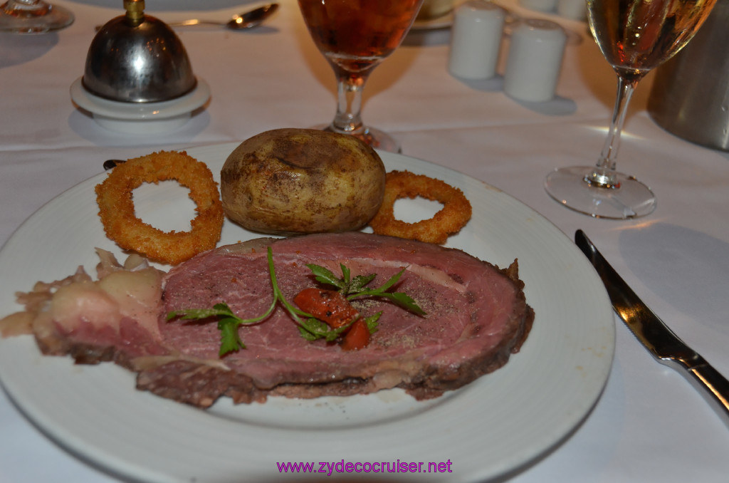 Carnival Conquest, Fun Day at Sea 1, MDR Dinner, Tender Roasted Prime Rib of America Beef au jus