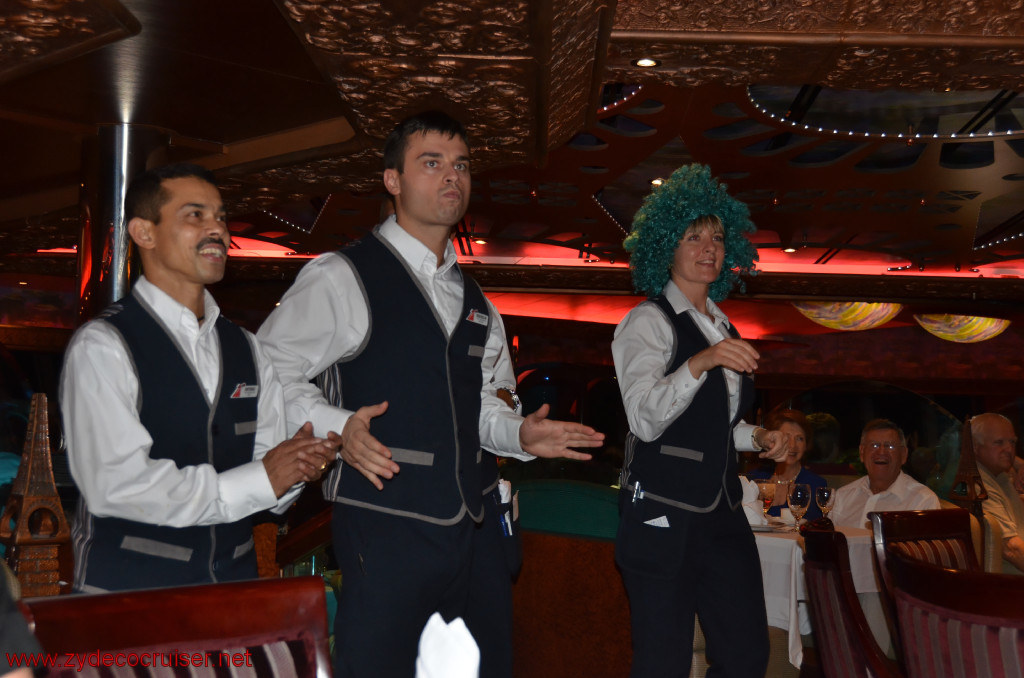 096: Carnival Conquest, Fun Day at Sea 2, MDR Dinner, Staff entertaining us,