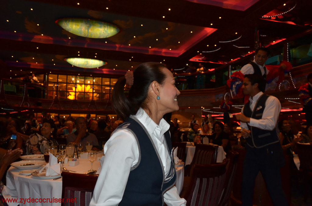 100: Carnival Conquest, Fun Day at Sea 2, MDR dinner, Staff entertaining us, 