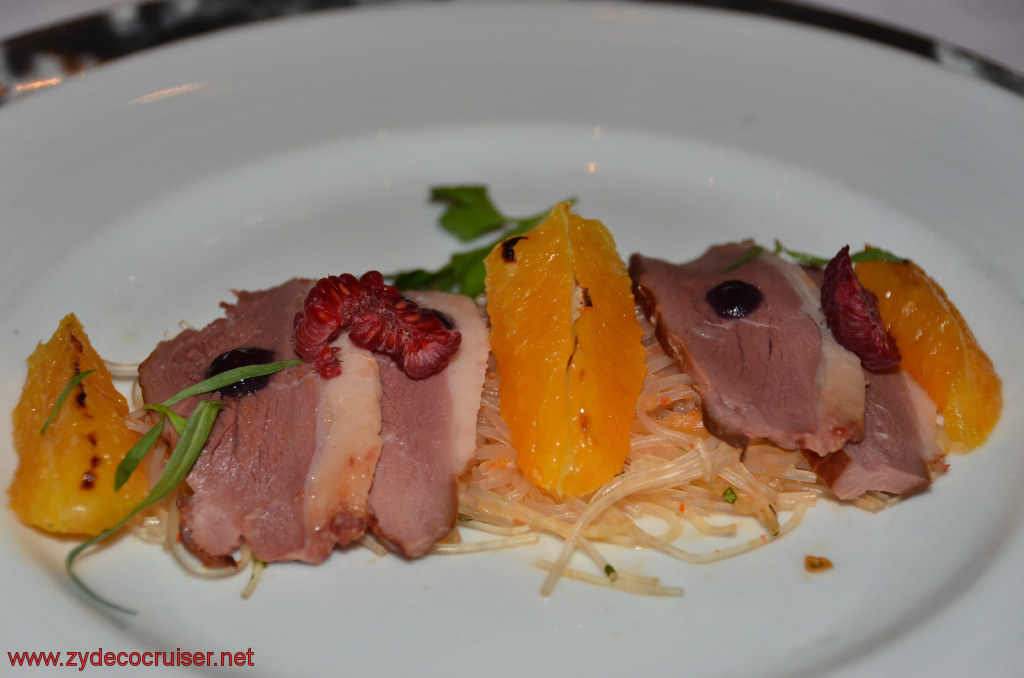 185: Carnival Conquest, Roatan, MDR Dinner, Smoked Duck and Caramelized Oranges, 