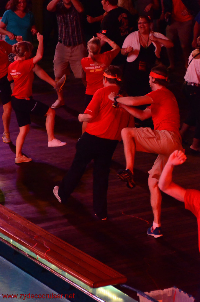 201: Carnival Conquest, Roatan, Deck party, CD Noonan doing a whacky dance step, 
