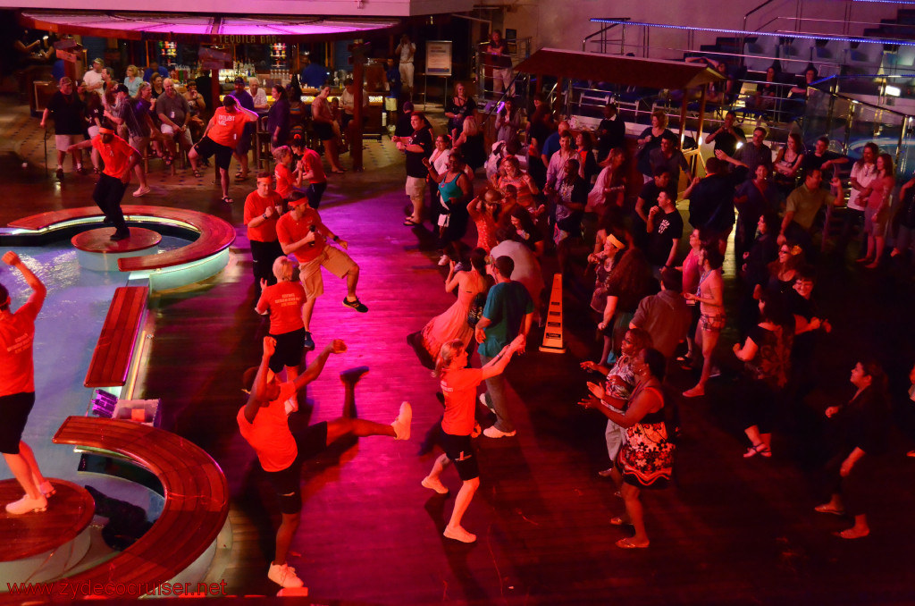 225: Carnival Conquest, Roatan, Deck party, CD Noonan doing a whacky dance step, 