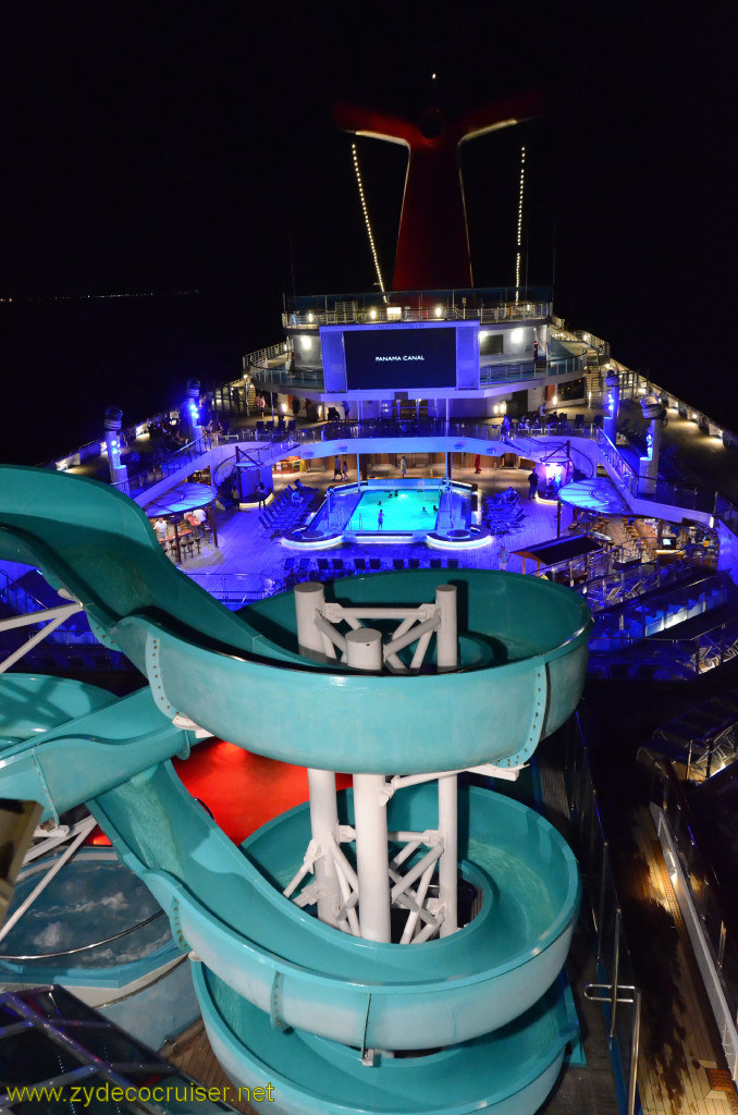 493: Carnival Conquest, Cozumel, Waterslide and Lido at Night, 