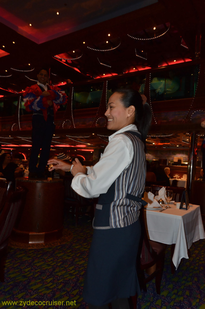 525: Carnival Conquest, Cozumel, MDR Dinner, Staff entertaining us, 