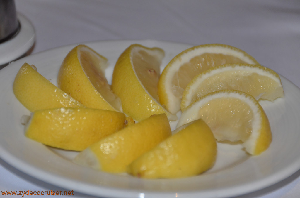 061: Carnival Conquest, Fun Day at Sea 3, MDR Dinner, Sliced lemons upon request (for water, whatever), 
