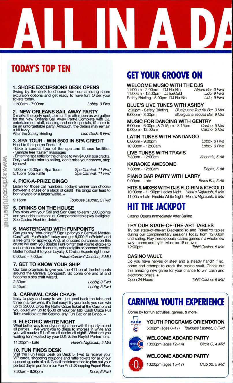 Carnival Conquest Fun Times, April 21, 2013, page 2