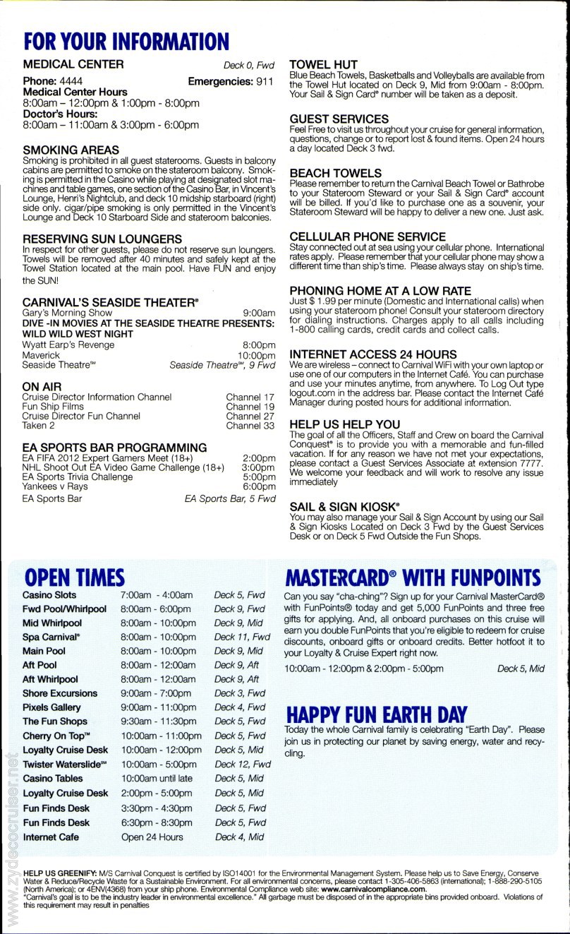 Carnival Conquest Fun Times, April 22, 2013, page 4