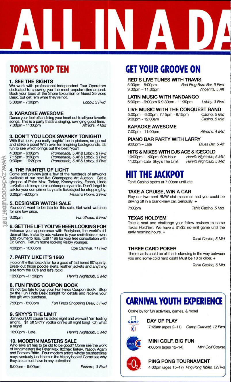 Carnival Conquest Fun Times, April 25, 2013, page 2