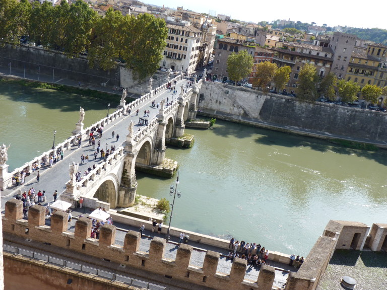 3022a: View from Castel Sant'Angelo, Rome, Italy. Pont Sant'Angelo - used to be Bridge of Hadrian - Tiber River