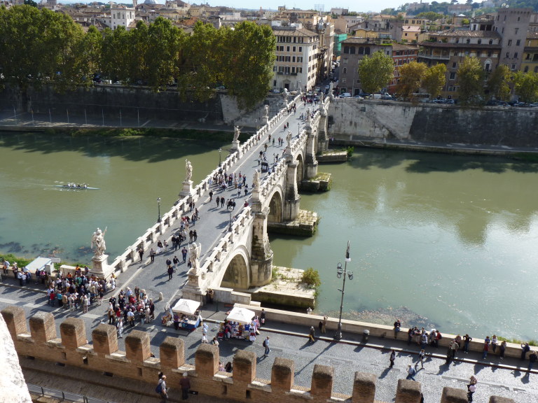 3039: View from Castel Sant'Angelo, Rome, Italy. Pont Sant'Angelo - used to be Bridge of Hadrian - Tiber River