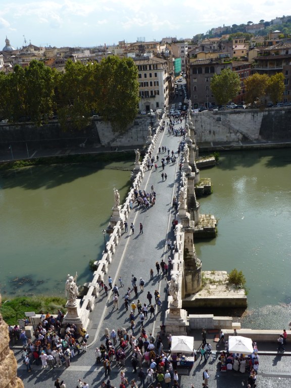 3041: View from Castel Sant'Angelo, Rome, Italy. Pont Sant'Angelo - used to be Bridge of Hadrian - Tiber River
