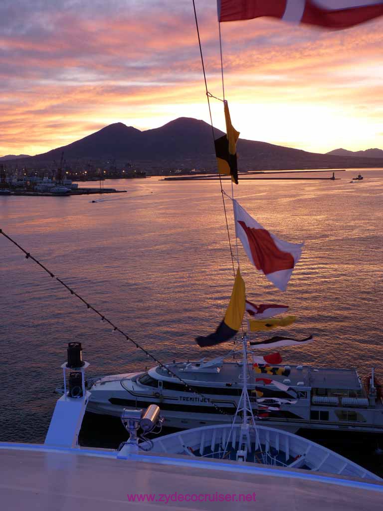 3352: Carnival Dream in  Naples - Mount Vesuvius at Dawn - Ship flags are up