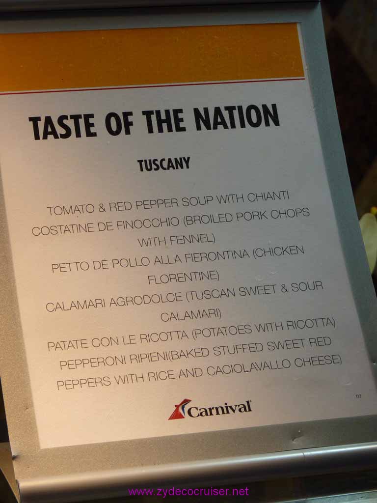 011: Carnival Cruise Lido Lunch, Taste of Nations, Tuscany Menu