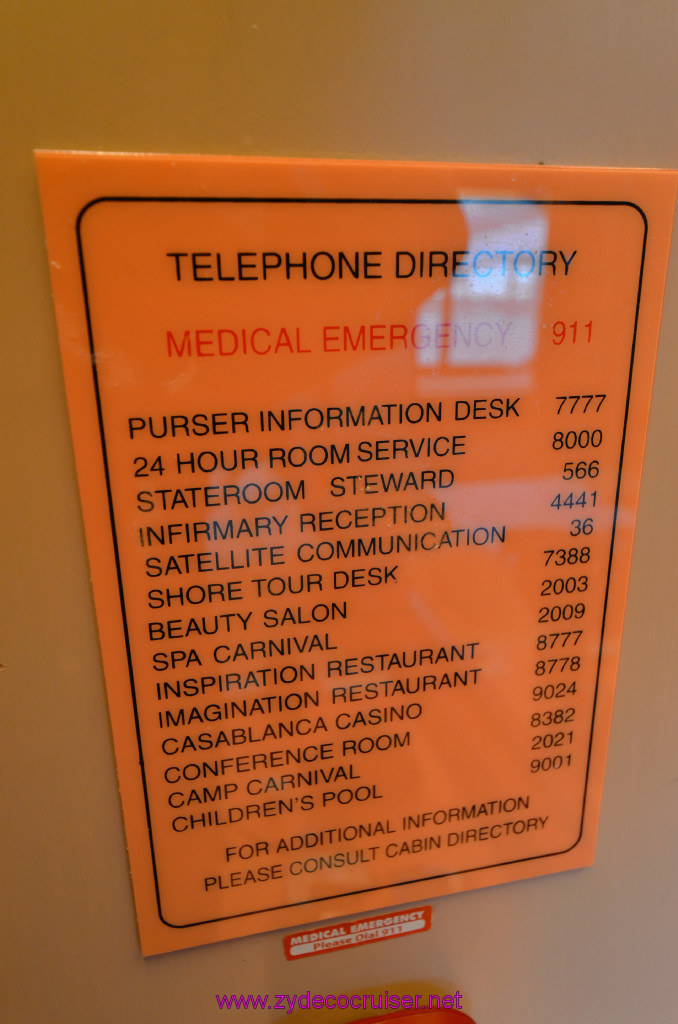 024: Carnival Elation, New Orleans, Embarkation, Telephone Directory
