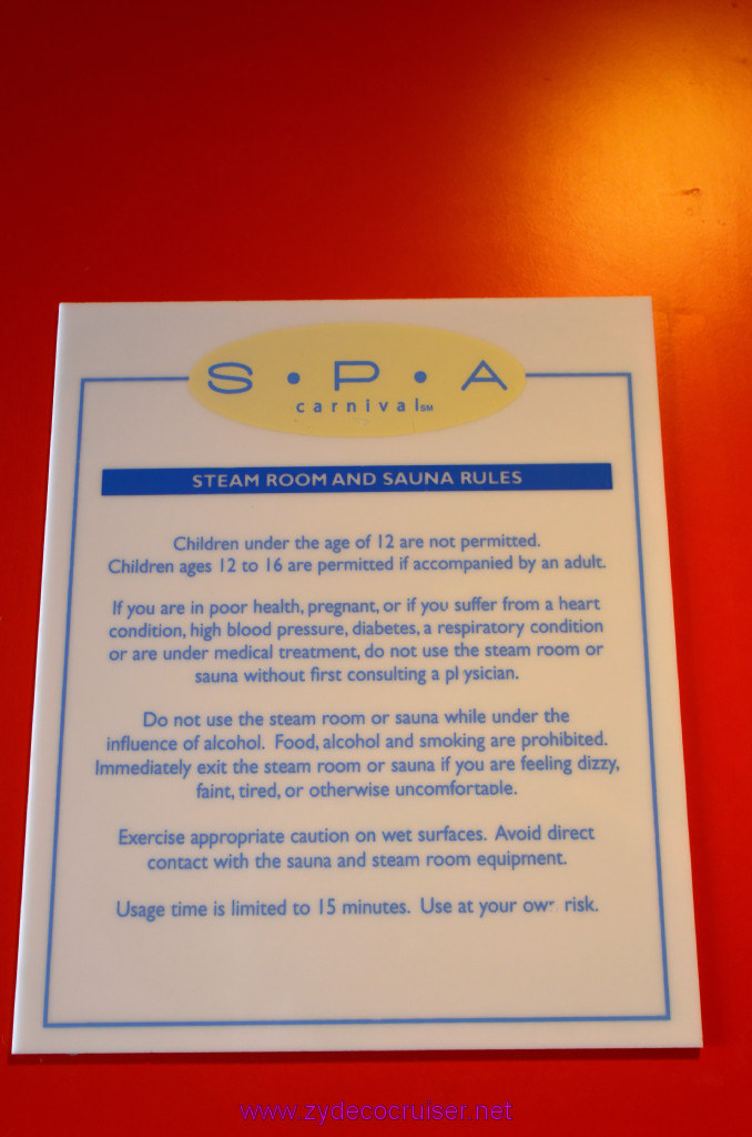 178: Carnival Elation, New Orleans, Embarkation, Spa Carnival, Steam Room and Sauna Rules, 