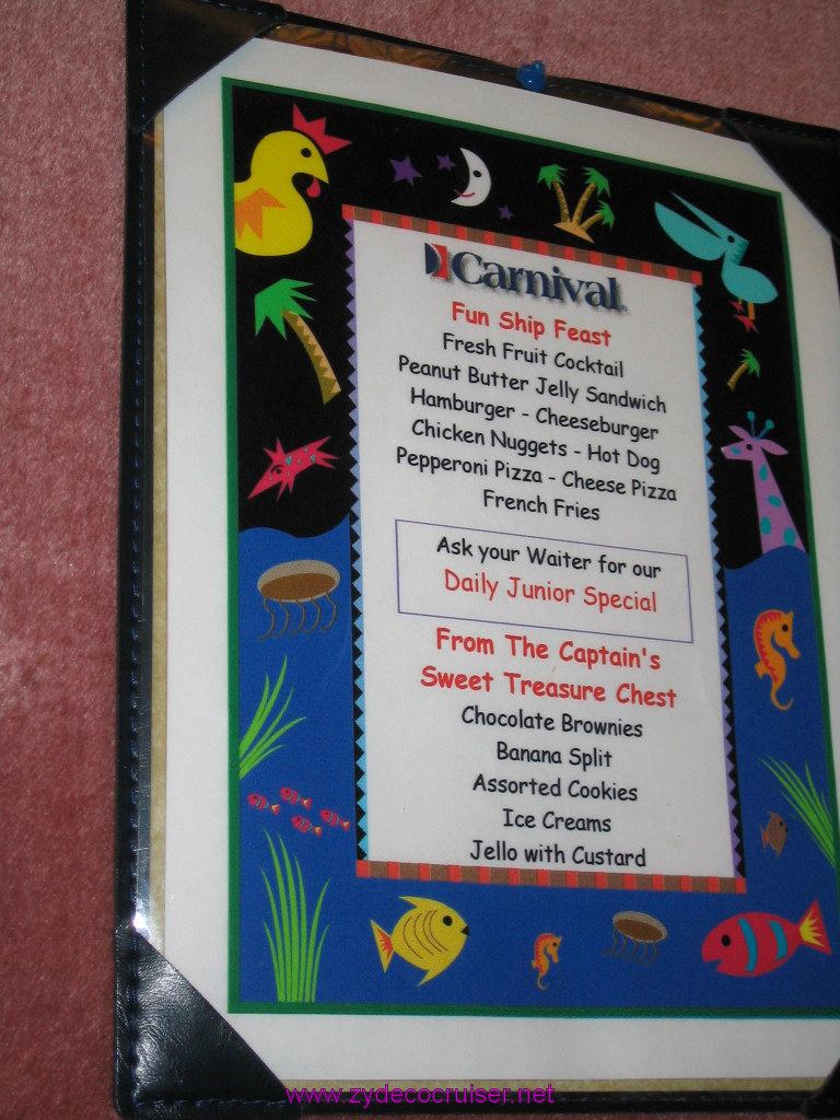 300: Carnival Elation 2004 Cruise, Children's Menu, 