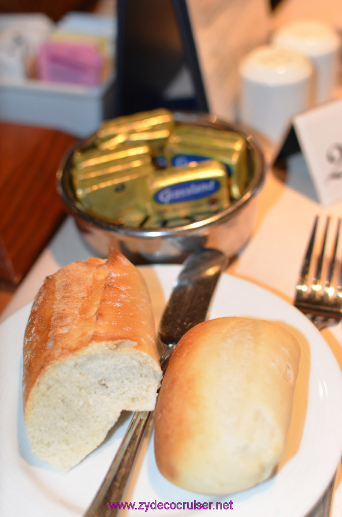 105: Carnival Elation Cruise, New Orleans, Embarkation, MDR Dinner, Bread and Butter