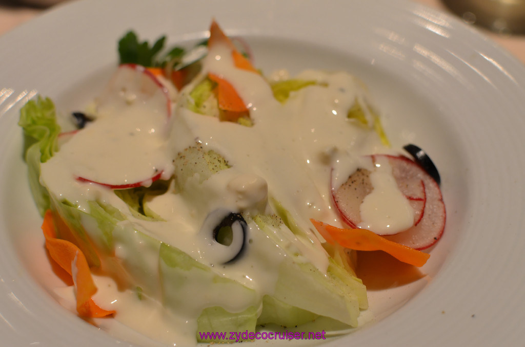 109: Carnival Elation Cruise, New Orleans, Embarkation, MDR Dinner, Heart of Iceberg Lettuce with Blue Cheese Dressing