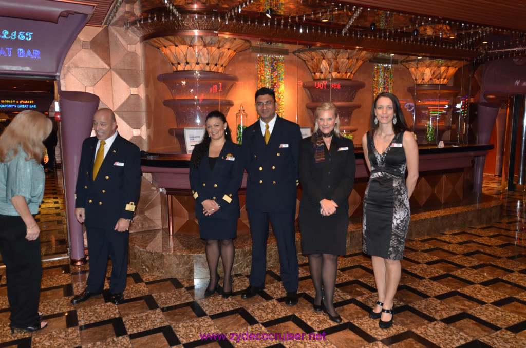 081: Carnival Elation Cruise, Fun Day at Sea 1, Elegant Night, Promenade, Meet the Officers and Staff, Hotel Director on Left,