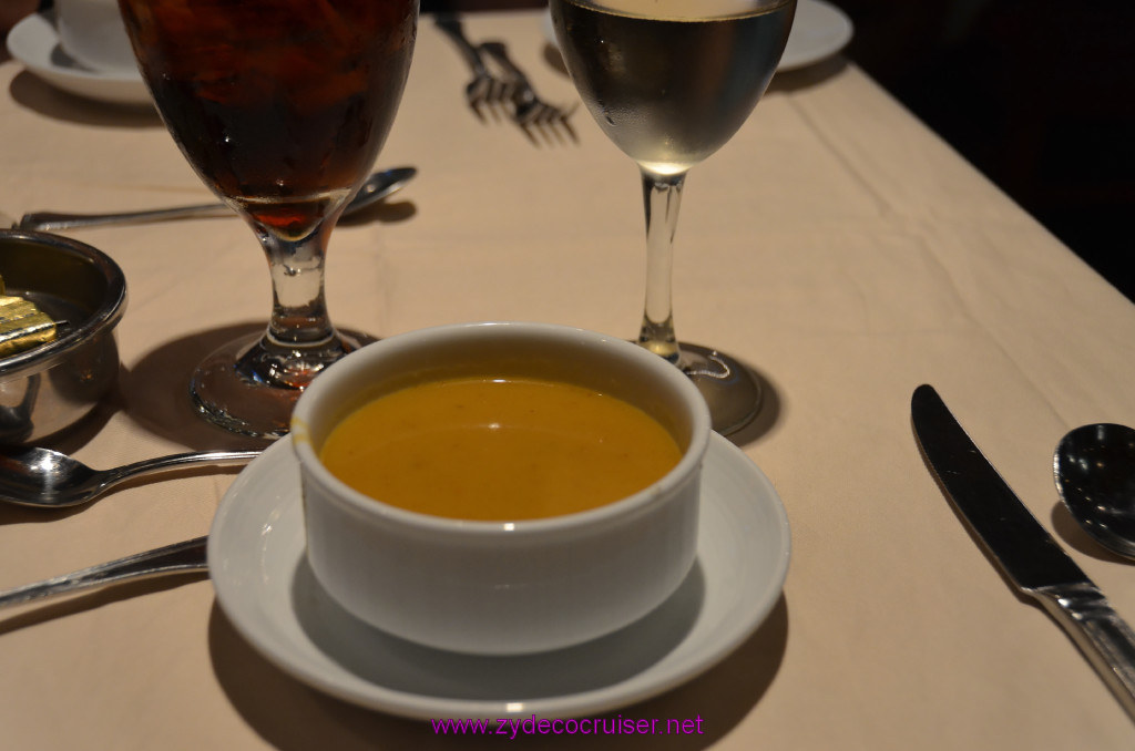 082: Carnival Elation Cruise, Fun Day at Sea 1, MDR Dinner, Elegant Night, West Indian Roasted Pumpkin Soup, 