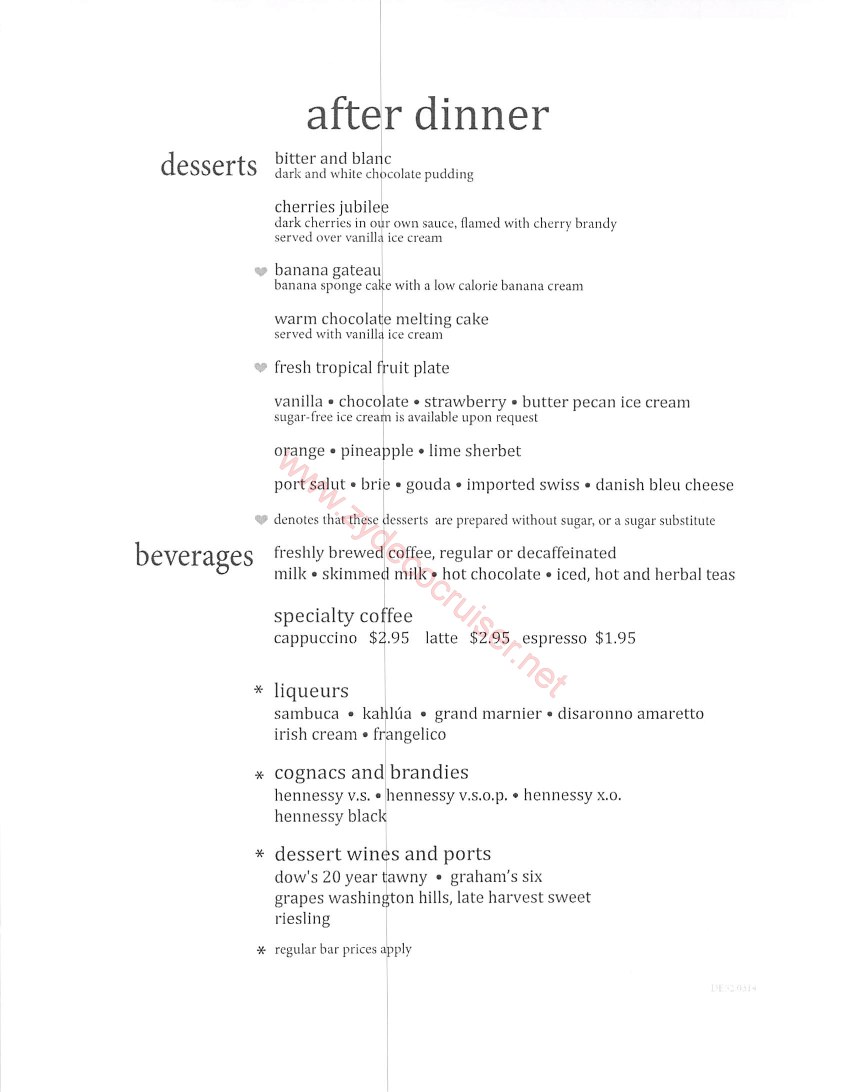 Carnival Elation Night 2 MDR Menus