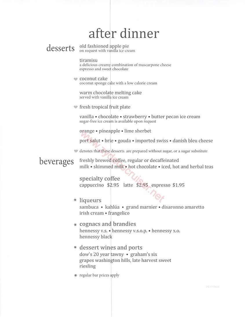 Carnival Elation Night 3 MDR Menus 