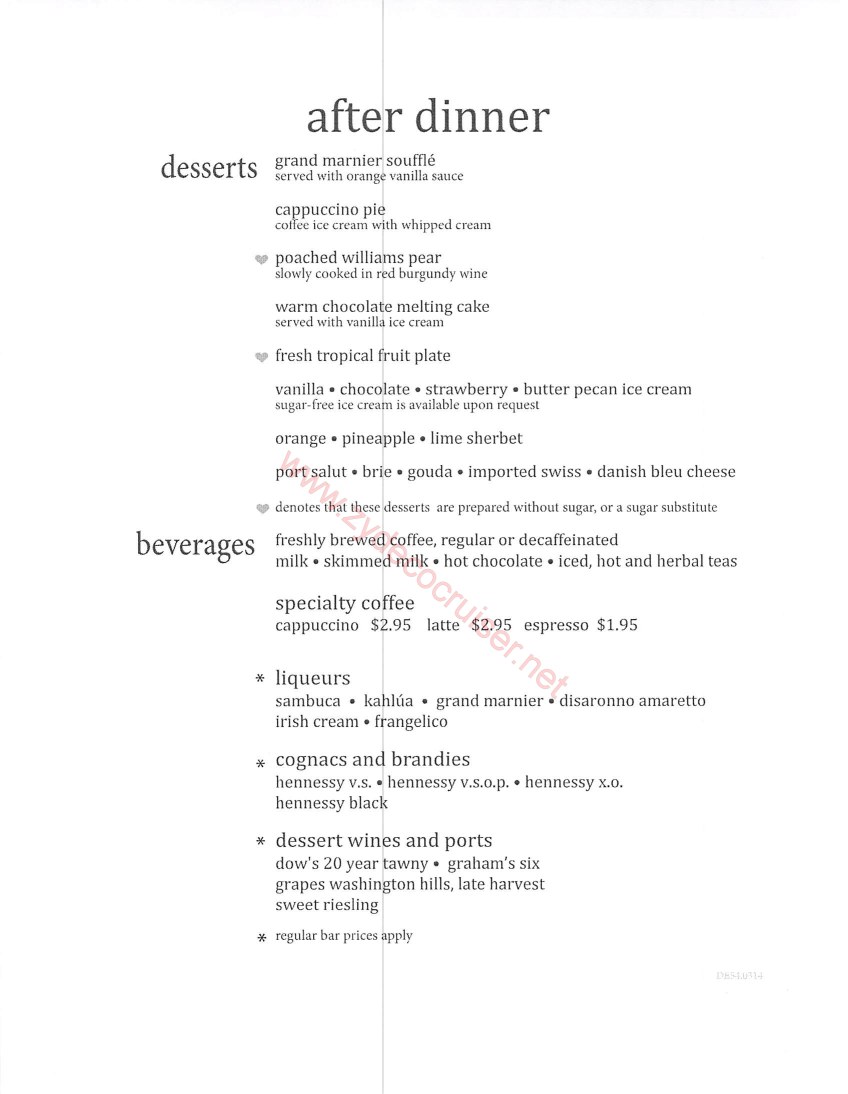 Carnival Elation Night 4 MDR Menus