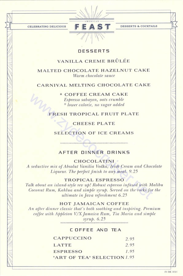 Carnival Freedom MDR Menus, American Table, Day 2, Page 2