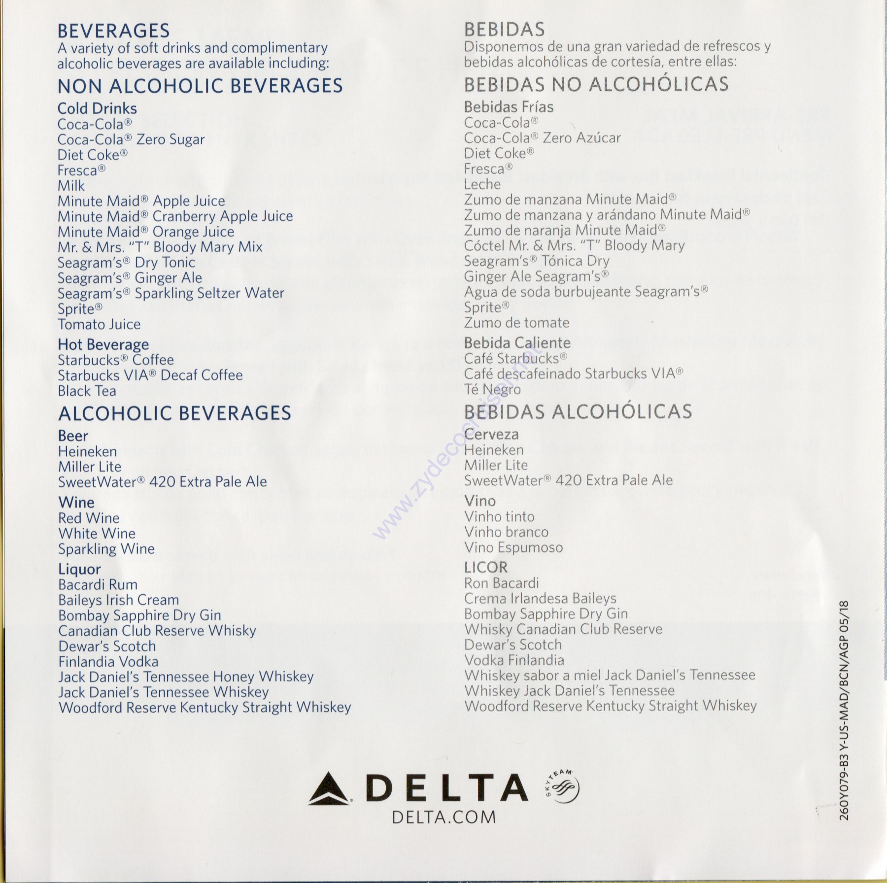 Delta Airlines - Food/everage Menu 3