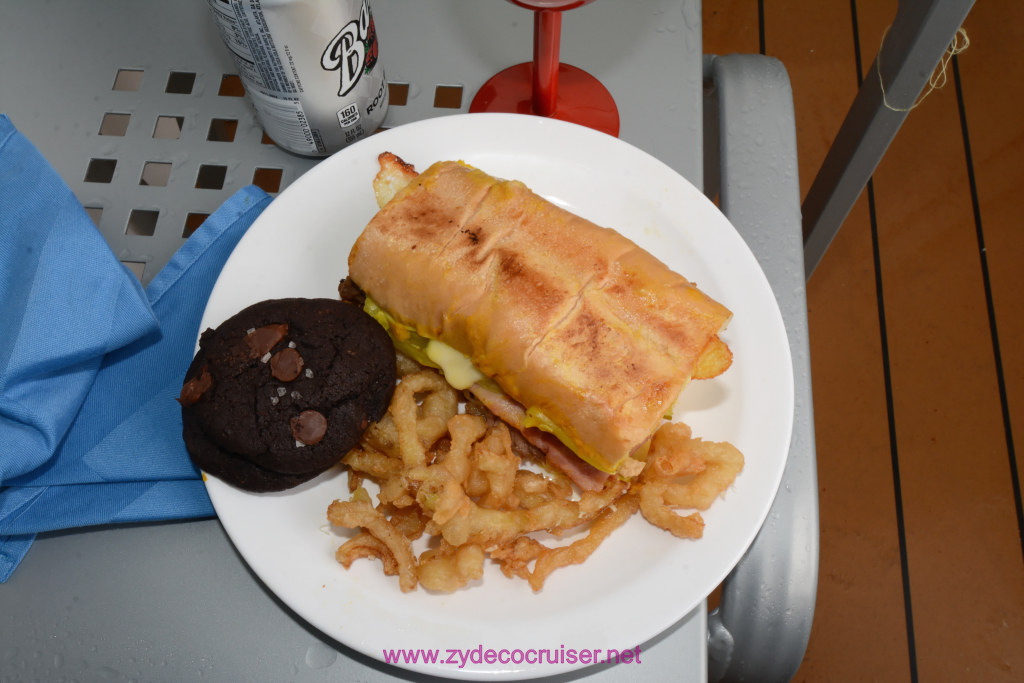 043: Carnival Horizon Transatlantic Cruise, Sea Day 3, Cuban Sandwich from Deli, with french fries and cookie