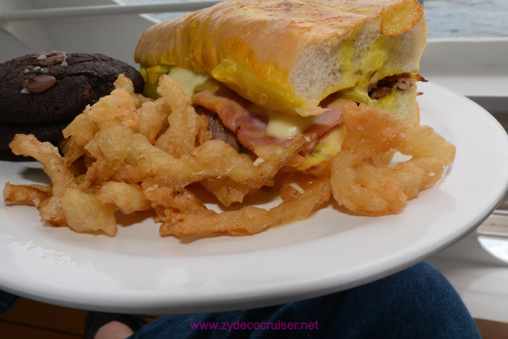 044: Carnival Horizon Transatlantic Cruise, Sea Day 3, Cuban Sandwich from Deli, with french fries and cookie