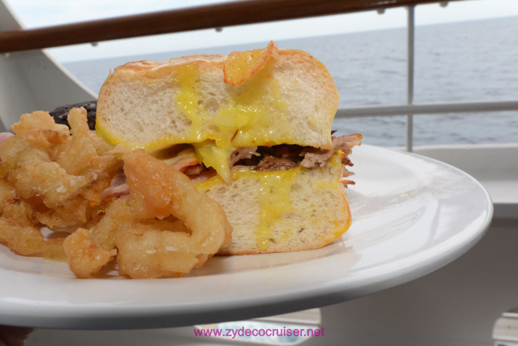 045: Carnival Horizon Transatlantic Cruise, Sea Day 3, Cuban Sandwich from Deli, with french fries and cookie