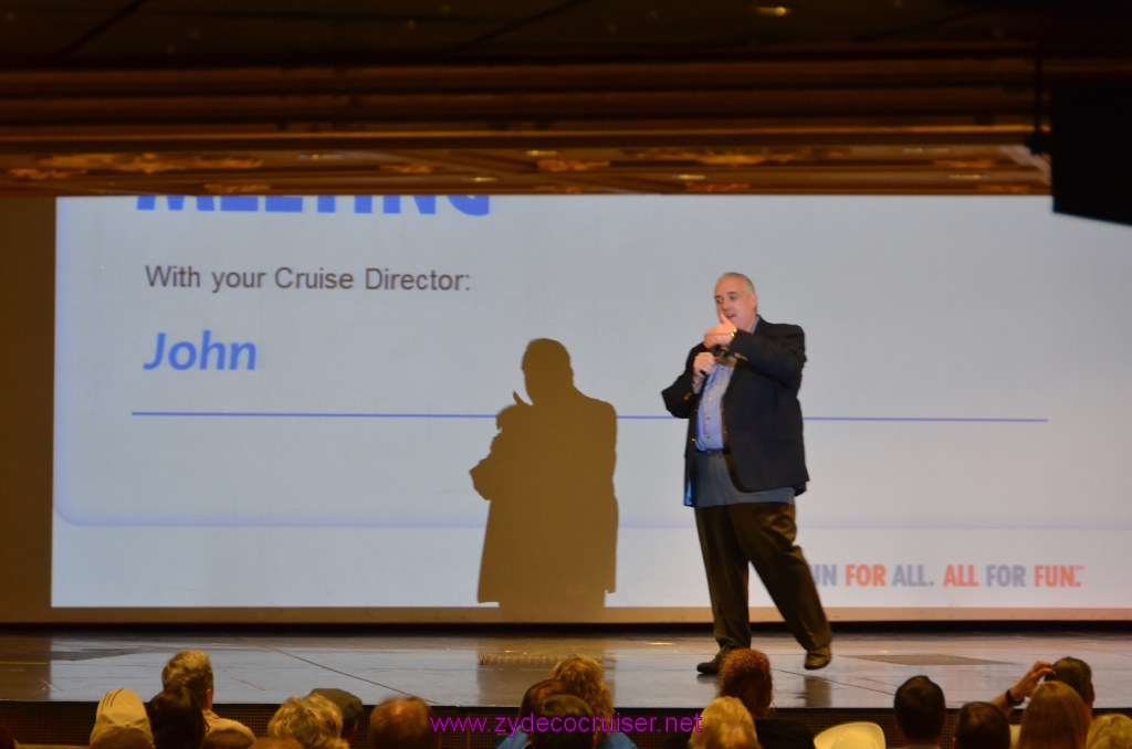 160: Carnival Legend British Isles Cruise, Dover, Embarkation, Cruise Director John Heald telling us about the itinerary changes, 