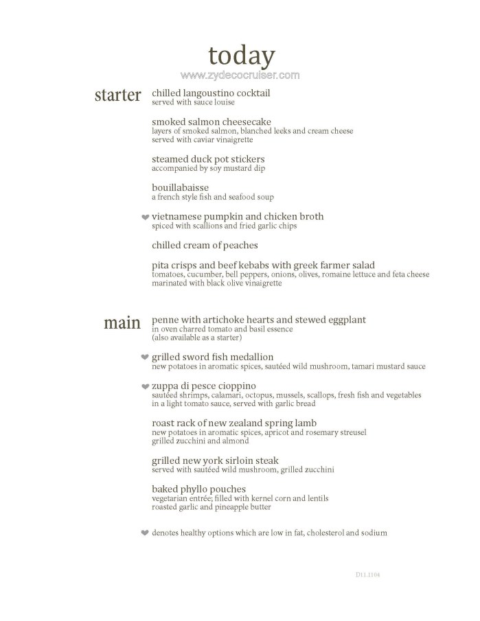 M013: Carnival Magic 12 Day Main Dining Room Dinner Menus, Day 5