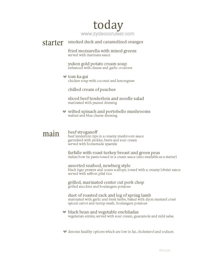 M004: Carnival Magic 12 Day Main Dining Room Dinner Menus, Day 2