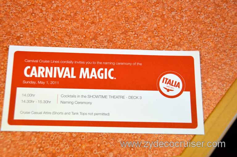 265: Carnival Magic Inaugural Cruise, Grand Mediterranean, Venice, Naming Ceremony Invitation