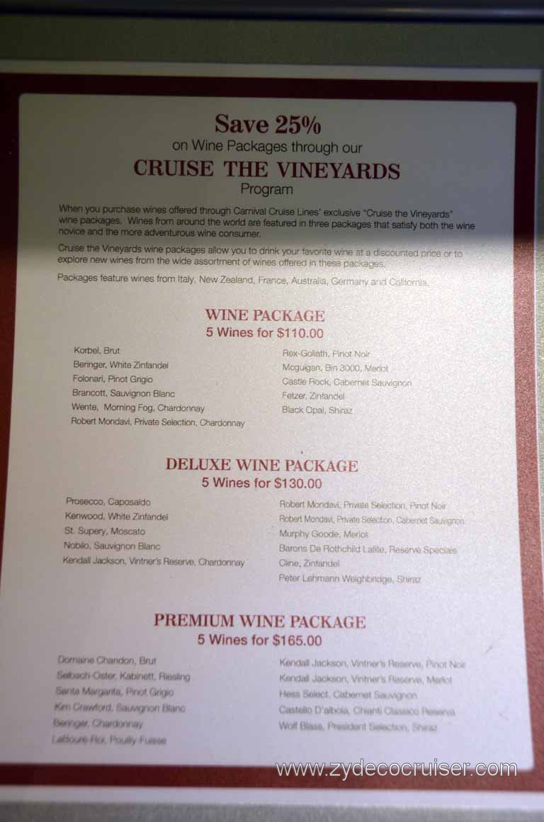 064: Carnival Magic, Inaugural Cruise, Sea Day 2, Wine Packages, 