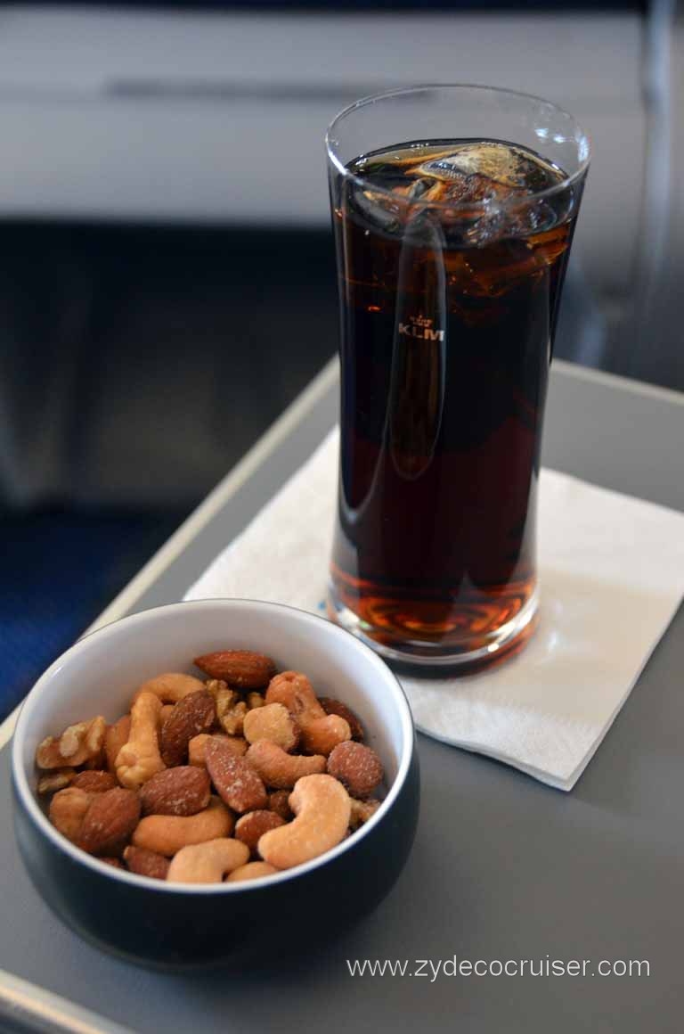 113: Carnival Magic, AMS-DFW, KLM, Business Class, Coke with Ice, Nuts