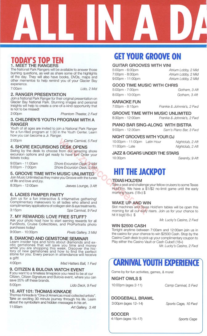 Carnival Miracle Alaska Cruise Fun Time, 8 day Glacier Bay, Day 4, Page 2