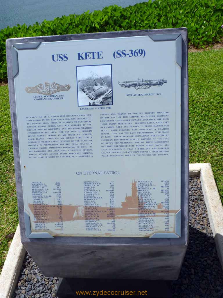 296: Carnival Spirit, Honolulu, Hawaii, Pearl Harbor VIP and Military Bases Tour, On Eternal Patrol, USS Kete (SS-369)