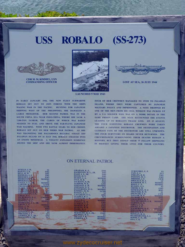300: Carnival Spirit, Honolulu, Hawaii, Pearl Harbor VIP and Military Bases Tour, On Eternal Patrol, USS Robalo (SS-273)